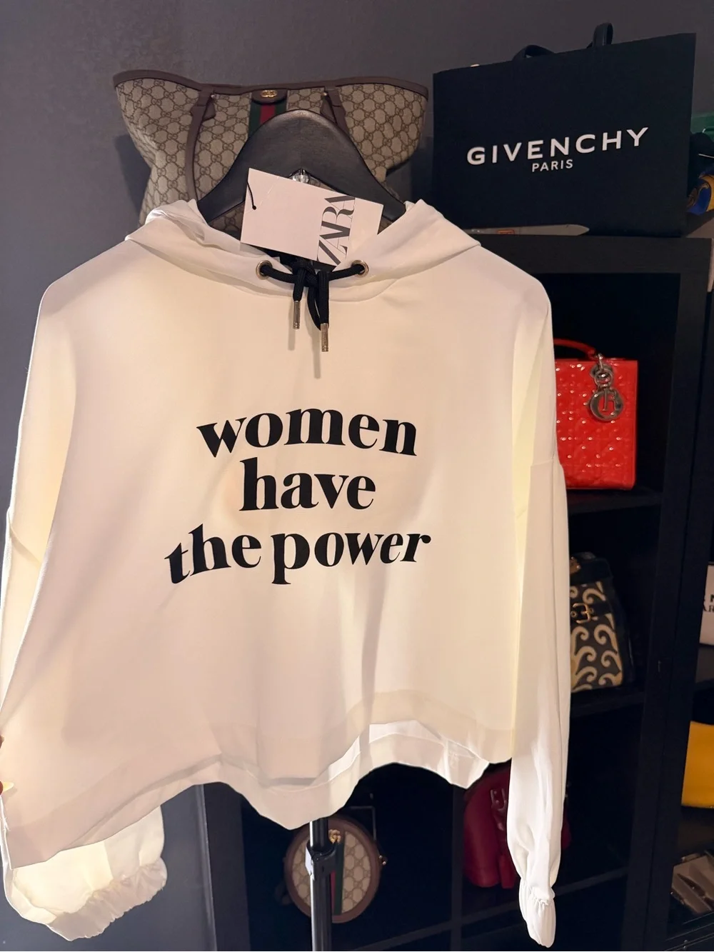 Zara Women Have The Power Graphic Hoodie NWT White Size L